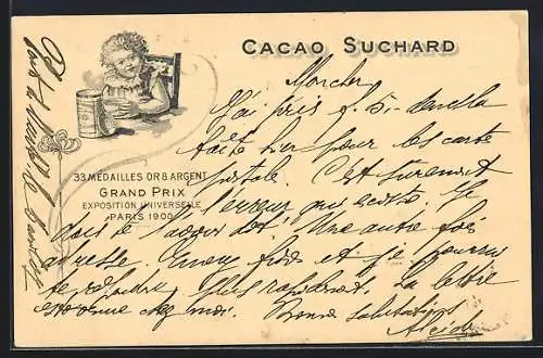 AK Cacao Suchard, Exposition universelle Paris 1900, Reklame für Kakao