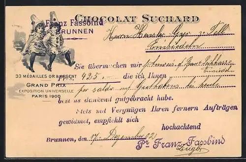 Lithographie Zwei verkleidete Knaben nebeneinander, Chocolat Suchard