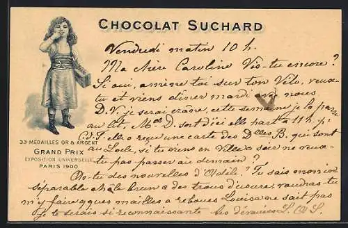 Lithographie Junges Mädchen nascht, Chocolat Suchard