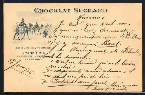 Lithographie Karawane transportiert Chocolat Suchard