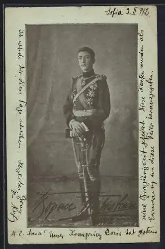 AK Prinz Kyrill von Bulgarien in Uniform mit Säbel