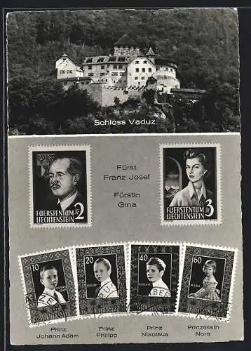 AK Liechtenstein, Schloss Vaduz mit Fürst Franz Josef, Fürstin Gina und deren Kindern