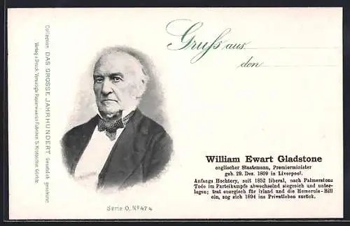 AK Englischer Premierminister William Ewart Gladstone im Portrait