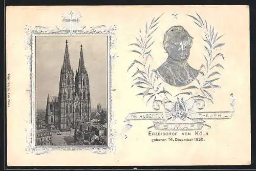 Präge-AK Dr. Hubertus Theophil Simar, Erzbischof von Köln, dazu der Kölner Dom