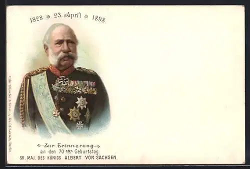 Lithographie König Albert von Sachsen zum 70. Geburtstag am 23. April 1898