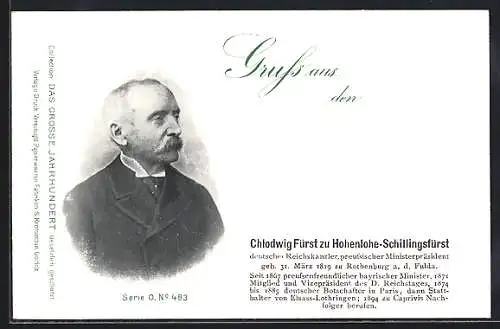 AK Chlodwig Fürst zu Hohenlohe-Schillingsfürst, Halbportrait