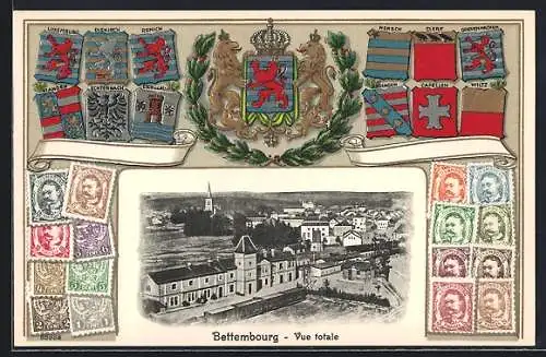 AK Bettembourg, Bahnhof, Briefmarken, Wappen