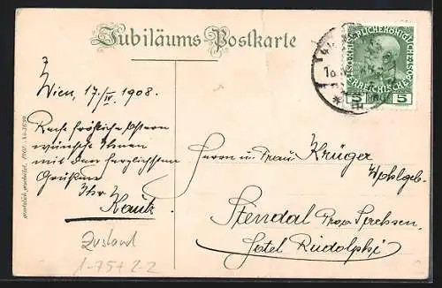 AK 60-jähr. Regierungsjubiläum v. Kaiser Franz Josef I. von Österreich mit Briefmarken