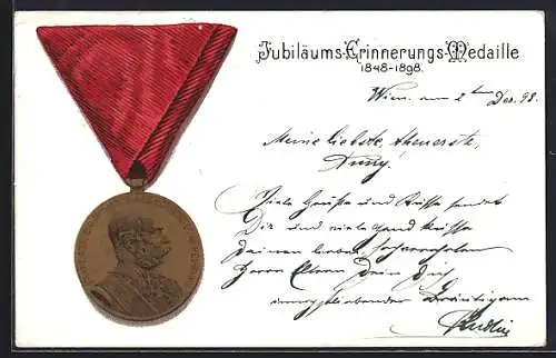 AK Medaille mit dem Konterfei von Kaiser Franz Josef I. von Österreich