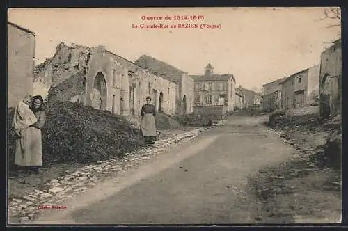 AK Bazien, La Grande-Rue durant la Guerre de 1914-1915, Vosges