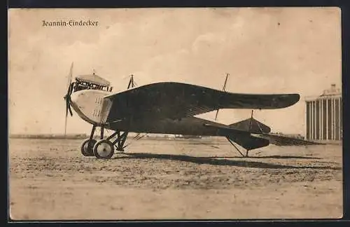 Foto-AK Sanke Nr.: Jeannin-Eindecker-Flugzeug einsatzbereit auf dem Flugfeld