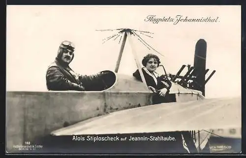 Foto-AK Sanke Nr. 183: Berlin-Johannisthal, Flugplatz, Alois Stiploscheck auf Jeannin-Stahltaube