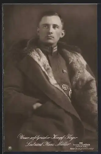 Foto-AK Sanke Nr. 446: Kampfflieger Leutnant Hans Müller