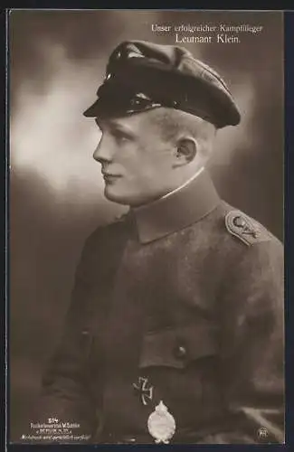 AK Sanke-Nr.514 Portrait Kampfpilot Leutnant Johannes Klein, Weltkrieg Fliegerass