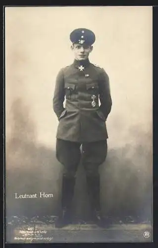Foto-AK Sanke Nr. 601: Leutnant Horn mit Eisernem Kreuz