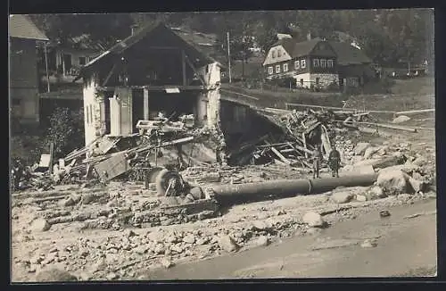 AK Dessendorf, Dammbruchkatastrophe 1916, Zerstörte Knopffabrik und Glasschleiferei Emanuel Simm