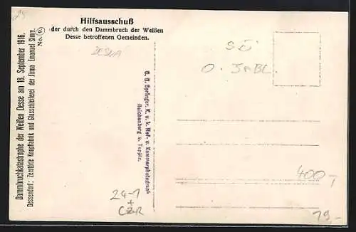 AK Dessendorf, Dammbruchkatastrophe 1916, Zerstörte Knopffabrik und Glasschleiferei Emanuel Simm