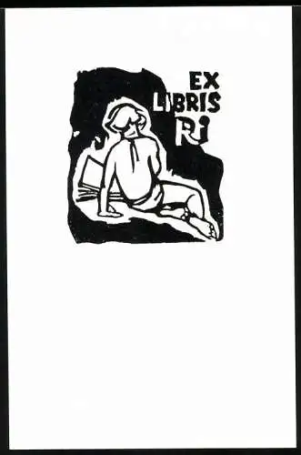 Exlibris von Stettner für Ri, leicht bekleidete Person liest ein Buch