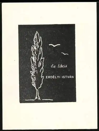 Exlibris Erdelyi Istvan, Silhouette von Baum & Vögeln