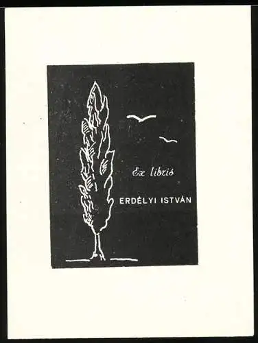 Exlibris Erdelyi Istvan, Silhouette von Baum & Vögeln