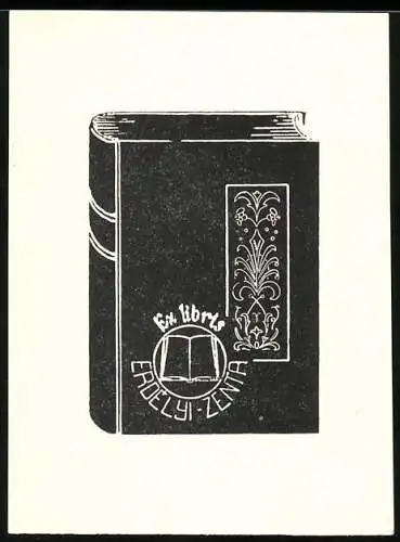 Exlibris Erdelyi Zenta, Buch mit Ornament auf dem Einband