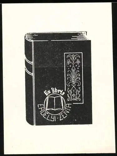 Exlibris Erdelyi Zenta, Buch mit Ornament auf dem Einband