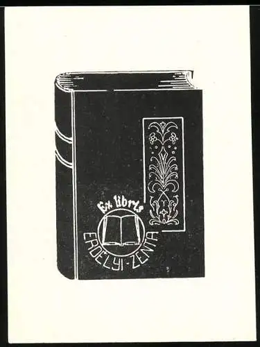 Exlibris Erdelyi Zenta, Buch mit Ornament auf dem Einband