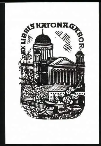 Exlibris Katona Gabor, Stadtansicht mit Dom / Kathedrale