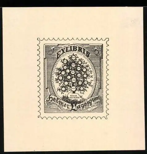 Exlibris Helmer Lagergren, Stammbaum mit kleinen Schildern