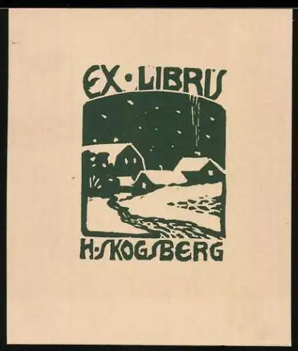 Exlibris H. Skogsberg, Ortsansicht im Winter