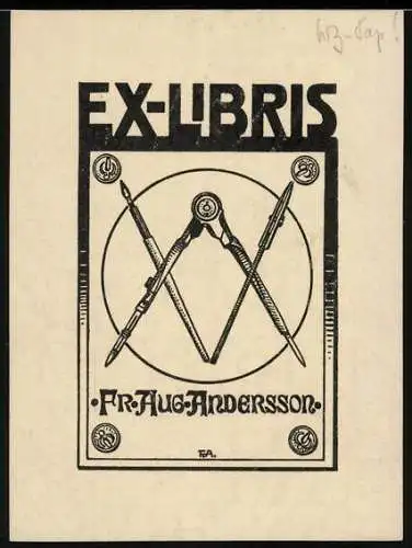 Exlibris Fr. Aug. Andersson, Zirke und Pinsel