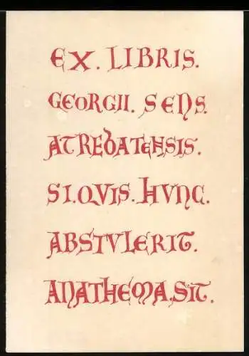 Exlibris Georgii Sens, Lateinischer Vers