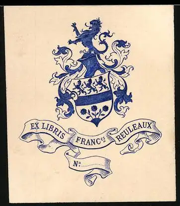 Exlibris Franc Reuleaux, Wappen mit Löwe und Ornamenten