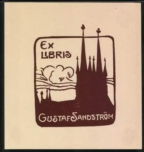 Exlibris Gustaf Sandström, Silhouette einer Kathedrale