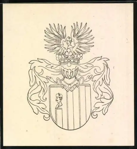 Exlibris Blanko, Wappen mit geflügeltem Ritterhelm