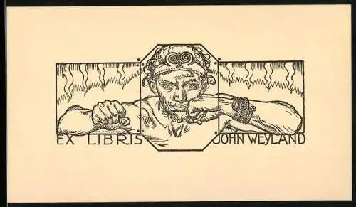 Exlibris John Weiland, Gott der Antike schlägt sich selbst