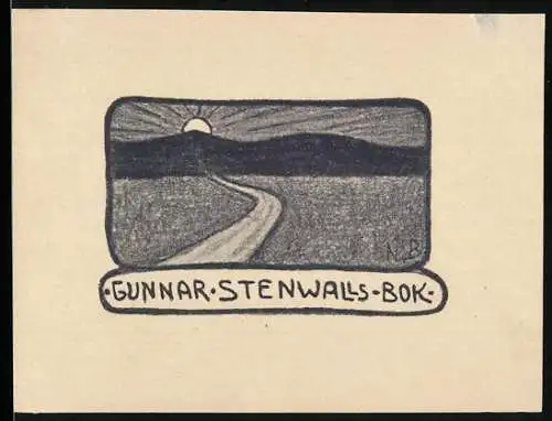 Exlibris Gunnar Stenwalls, Sonne während der Dämmerung hinter Hügellandschaft