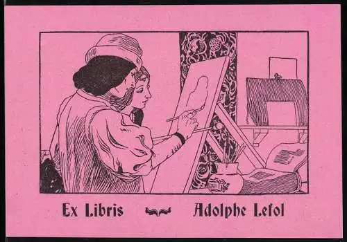 Exlibris Adolphe Lefol, Kunstmaler unterrichtet seine Schülerin in den Grundlagen