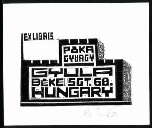 Exlibris Poka Gyorgy & Gyula, Schriftzug auf Festungsmauer