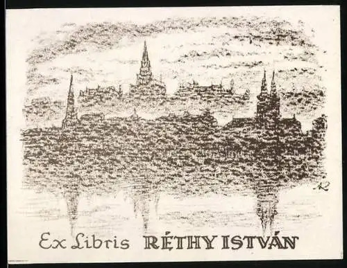 Exlibris Rethy Istvan, Silhouette von Budapest