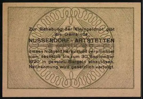 Notgeld Nussendorf 1920, 10 Heller, Kirche und dekorative Umrandung