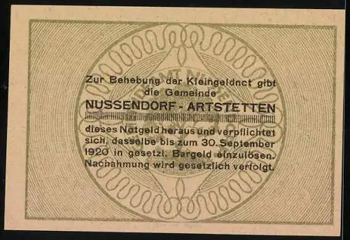 Notgeld Nussendorf 1920, 50 Heller, Kirche und dekoratives Muster