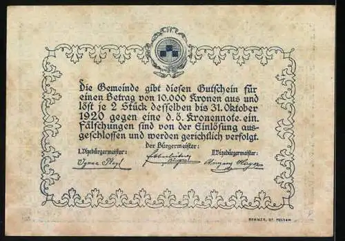 Notgeld Ober-Grafendorf 1920, 50 Heller, Schlossansicht, Gemeindewappen