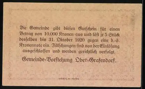 Notgeld Ober-Grafendorf 1920, 20 Heller, Dorflandschaft und Verzierungen