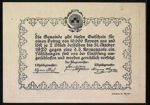 Notgeld Ober-Grafendorf 1920, 50 Heller, Schlossansicht und Wappen der Gemeinde