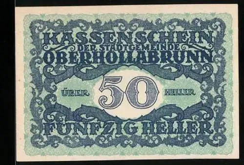 Notgeld Oberhollabrunn 1920, 50 Heller, Rathaus mit dekorativem Rahmen