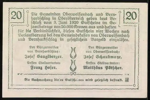 Notgeld Oberweissenbach 1920, 20 Heller, Forsthaus Sternwald