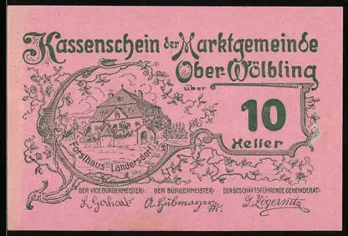 Notgeld Ober-Wölbling 1920, 10 Heller, Forsthaus Landersdorf, Serie 2