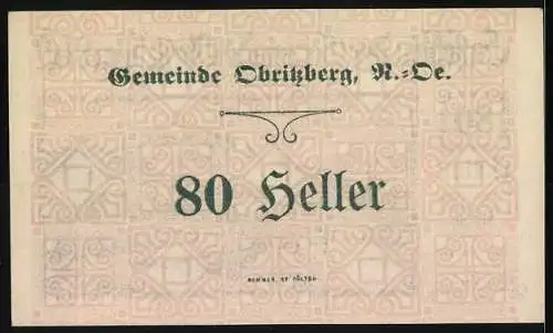 Notgeld Obritzberg 1920, 80 Heller, Landschaft mit Burg und Dorfansicht