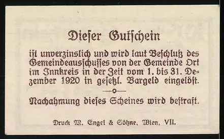 Notgeld Ort im Innkreis 1920, 10 Heller, Kirche im Dorfmotiv